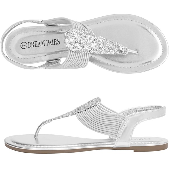 Dream Pairs Women’s Elastic Strappy Thong Gladiator Sandal - Silver Size 11 - Picture 2 of 5